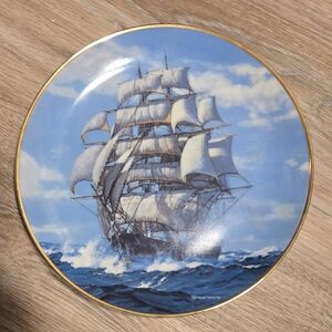 "The Twilight Under Full Sail" Decorative Nautical Plate with Sailing Ship.